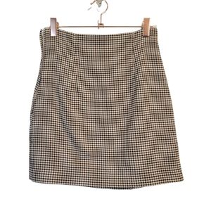 H & M | Houndstooth Plaid Print Mini Skirt Brown Cream